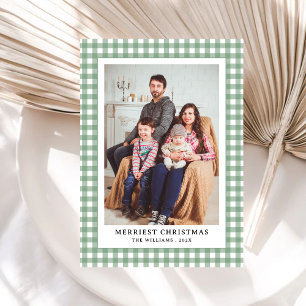 Einfach Vintage Grün Gingham Karo Foto Weihnachten