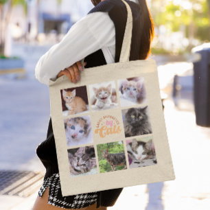 Einfach von Katzen abgelenkt Foto-Collage Tragetasche