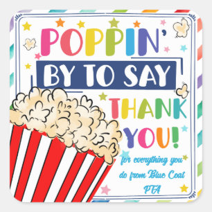 einfach vorbei sagen Dank Popcorn Freiwilligen Quadratischer Aufkleber
