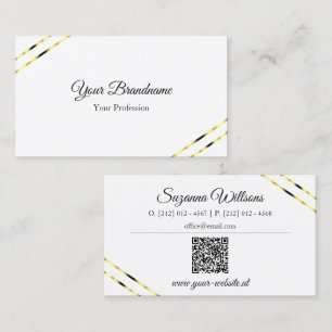 Einfach Weiß mit goldenen Linien und QR-Code Elega Visitenkarte