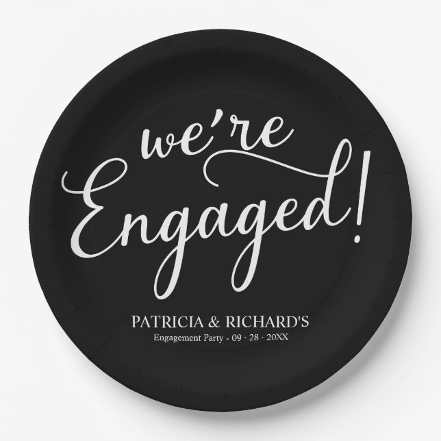 Einfach: Wir sind Verlobte Engagement Party Black Pappteller (Vorderseite)