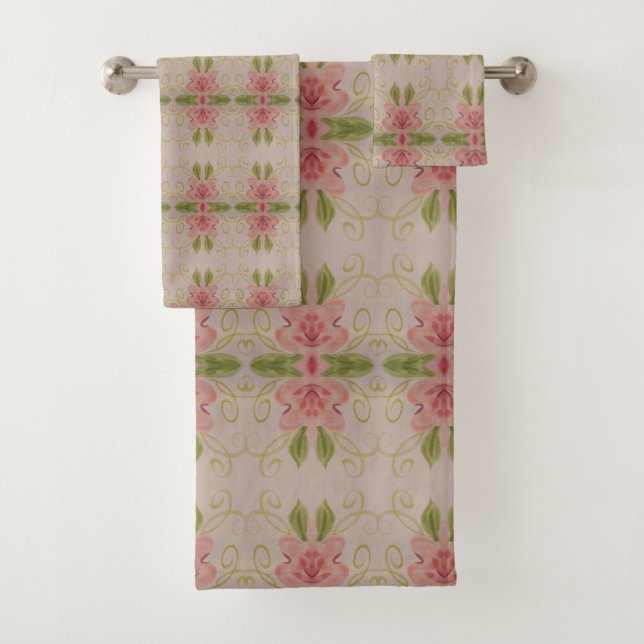 Einfach wunderschön mit Taupe und rosa Blütenprach Badhandtuch Set (Insitu)