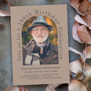 Einfache 100. Geburtstagsparty mit 2 Fotos Einladung