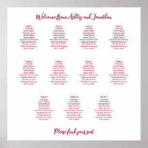 Einfache 11 Tabelle Magenta Rote Sitzkarte Poster