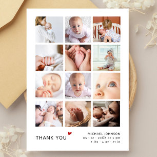 Einfache 12-Foto-Collage Baby Shower Dankeschön Dankeskarte