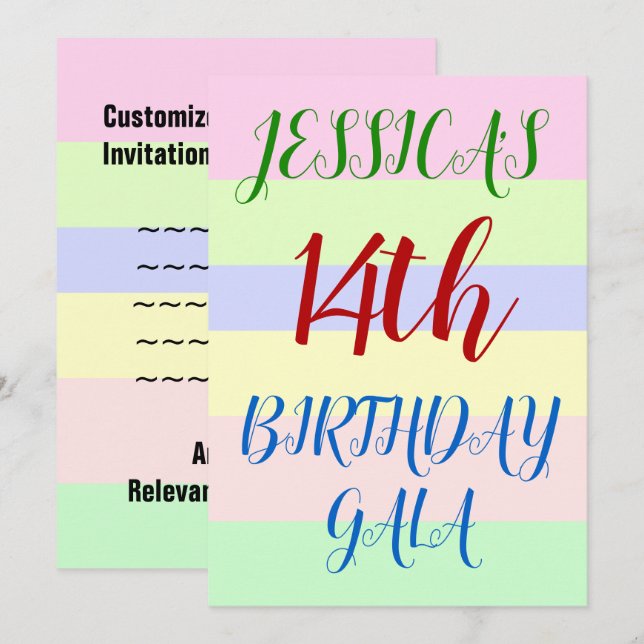 Einfache "14. BIRTHDAY GALA" Einladung zum Geburts (Vorne/Hinten)