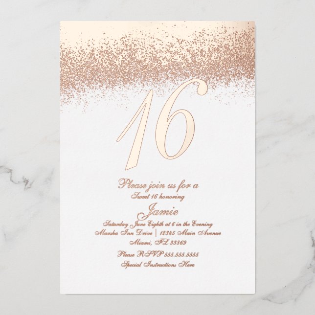 Einfache 16 . Geburtstag-Goldfolie für Glitzer Folieneinladung (Vorderseite)