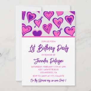 Einfache 1. Geburtstagseinladungen Glam Heart Einladung