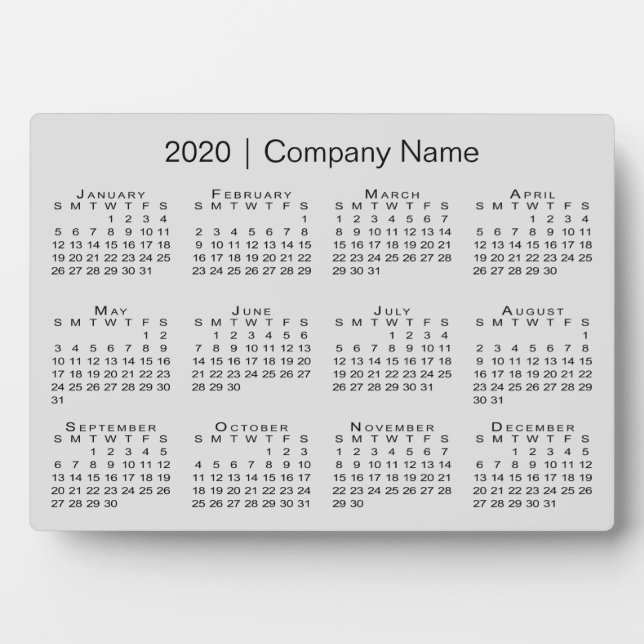 Einfache 2020 Kalender Firmenname auf Gray Desktop Fotoplatte (Vorderseite)