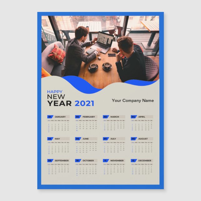 Einfache 2021 Kalender Firmenname mit Foto Magnetkarte (Vorderseite)