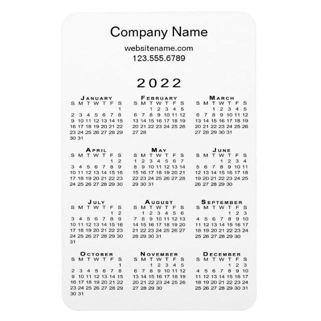 Einfache 2022 Kalender Firmenname Informationen zu Magnet (Vertikal)