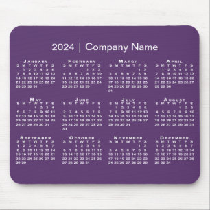 Einfache 2024 Kalender Firmenname auf Lila Mousepad