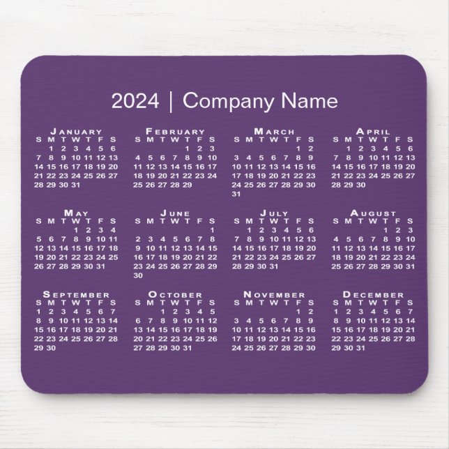 Einfache 2024 Kalender Firmenname auf Lila Mousepad (Vorne)