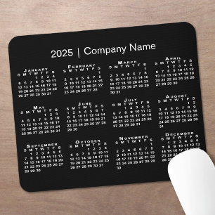 Einfache 2025 Kalender Firmenname auf schwarz Mousepad
