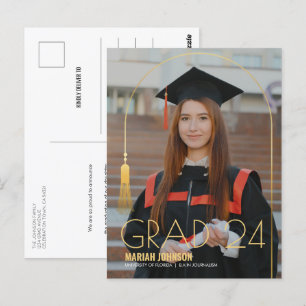Einfache 2 Foto Gold Tassel Abschluss Ankündigung Postkarte
