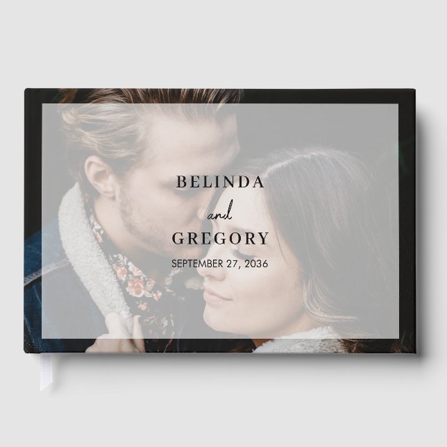 Einfache 2-Foto-Overlay-Skript-Hochzeit Gästebuch (Vorderseite)