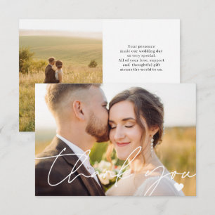 Einfache 2-Foto-Script-Hochzeit Dankeskarte