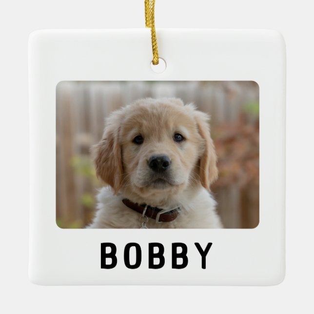 Einfache 2 Hunde Fotos Haustiere Name Weihnachten Keramikornament (Vorderseite)
