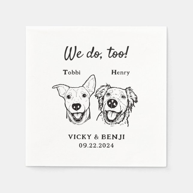 Einfache 2 Hunde Hochzeitscocktail Serviette (Vorderseite)