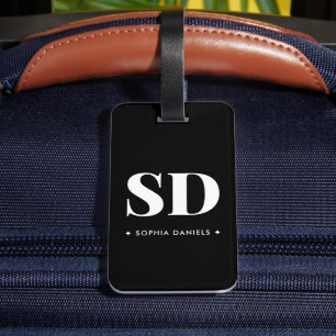 Einfache 2 Monogramm erste Retro-Schwarz-weiß Gepäckanhänger