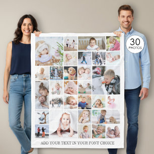 Einfache 30-Foto-Collage mit benutzerdefinierter F Fleecedecke