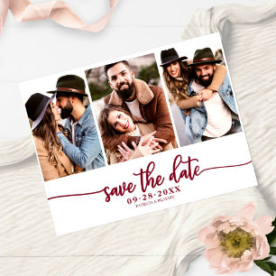 Einfache 3-Foto-Collage Hochzeit Save The Date Postkarte