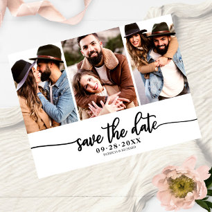 Einfache 3-Foto-Collage Hochzeit Save The Date Postkarte