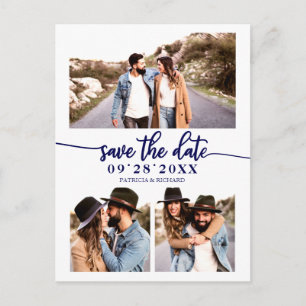 Einfache 3-Foto-Collage Hochzeit Save The Date Postkarte
