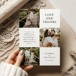 Einfache 3-Foto Hochzeit Dankeskarte