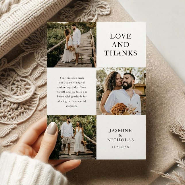 Einfache 3-Foto Hochzeit Dankeskarte (Von Creator hochgeladen)