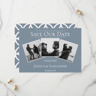 Einfache 3-FotoCollage Dusty Blue Save the Date