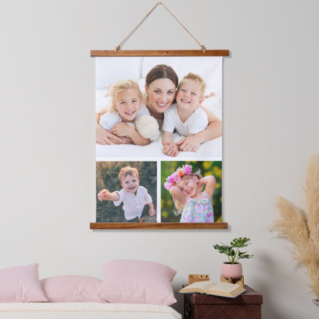 Einfache 3-FotoCollage Wandteppich Mit Holzrahmen (Schlafzimmer)