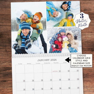 Einfache 3 Fotos pro Monat Kalender
