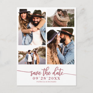 Einfache 4-Foto-Collage Hochzeit Save The Date Postkarte