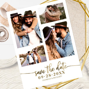 Einfache 4-Foto-Collage Hochzeit Save The Date Postkarte