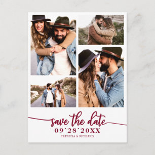 Einfache 4-Foto-Collage Hochzeit Save The Date Postkarte