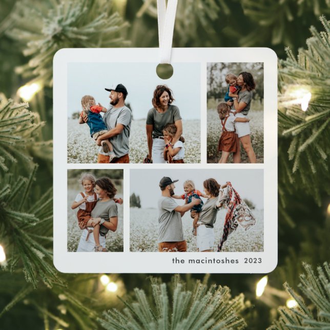 Einfache 4 Foto Collage Script Frohe Weihnachten Ornament Aus Metall (InSitu)