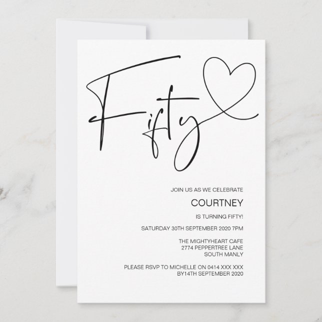 Einfache 50. Geburtstagsfeier Einladung (Vorderseite)