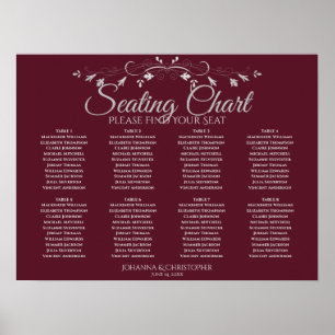 Einfache 8 Tisch Burgund Hochzeitskarte Poster