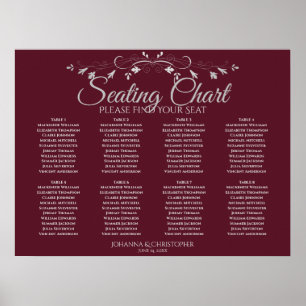 Einfache 8 Tisch Burgund Hochzeitskarte Poster