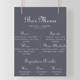 Einfache Abend Boho Wedding Bar Menu Poster