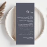 Einfache Abend Boho Wedding Menu Card Menükarte<br><div class="desc">Diese schlichte Hochzeitskarte für Abend ist perfekt für eine rustikale Hochzeit. Das Design besticht durch einen eleganten Kalligraphie-Schriftart im blauen Hintergrund.</div>