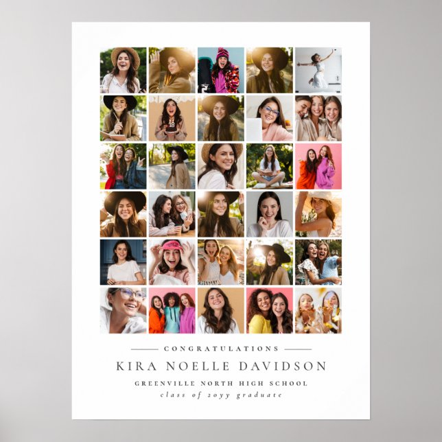 Einfache Abschlussfeier 30-Foto-Collage Poster (Vorne)