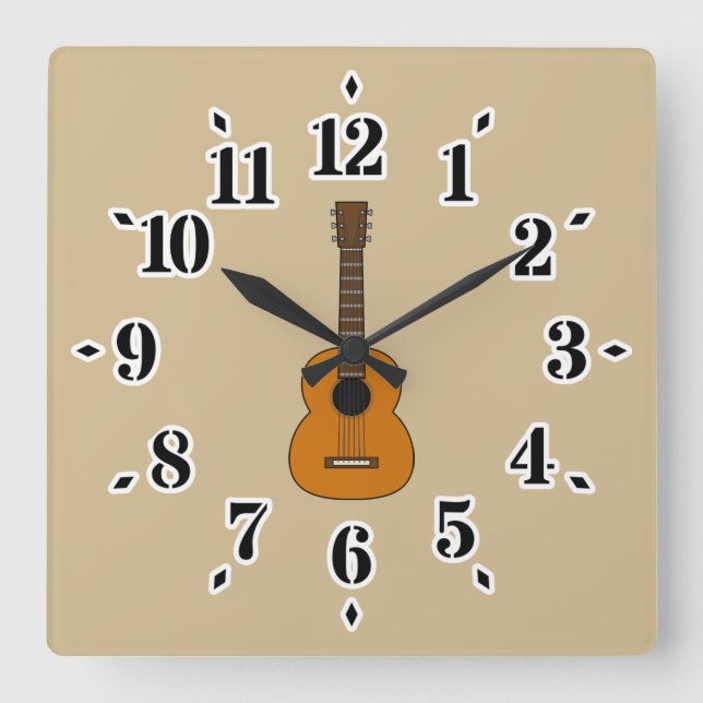 Einfache akustische Gitarre Cartoon Quadratische Wanduhr (Vorderseite)