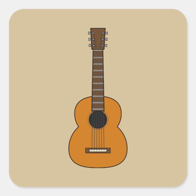 Einfache akustische Gitarre Cartoon Quadratischer Aufkleber (Vorderseite)