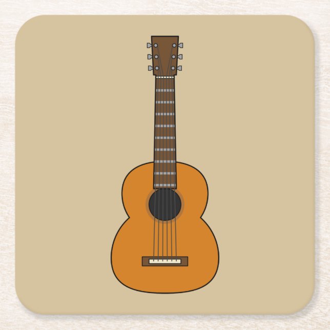 Einfache akustische Gitarre Cartoon Rechteckiger Pappuntersetzer (Vorderseite)