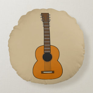 Einfache akustische Gitarre Cartoon Rundes Kissen