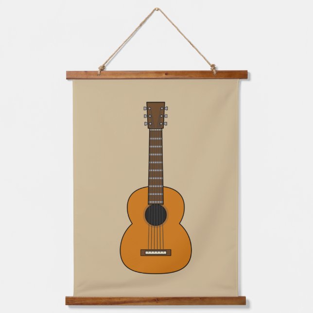 Einfache akustische Gitarre Cartoon Wandteppich Mit Holzrahmen (Vorderseite)