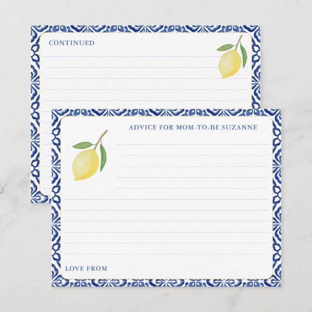 Einfache Amalfi Lemon Blue Tiles Beratung für Mama Einladung (Vorne/Hinten)