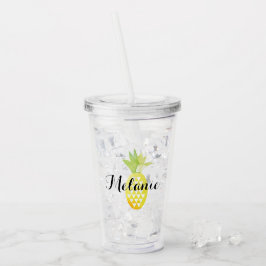 Einfache Ananas Gelbgrüne Wasserfarbe Name Acryltrinkbecher